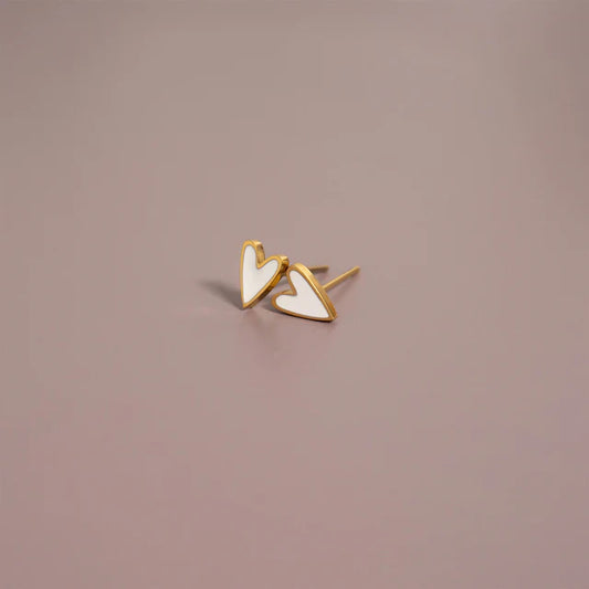 White Enamel Heart Studs